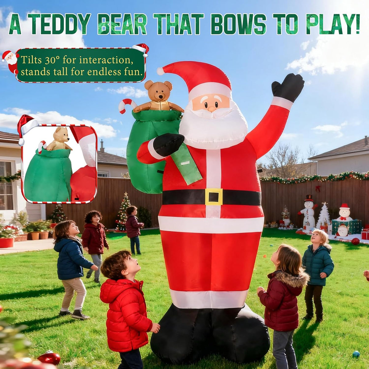 8 FT Christmas Inflatable Santa Claus Outdoor Decorations - LED Lights, Waterproof & Durable Inflatable Xmas Yard