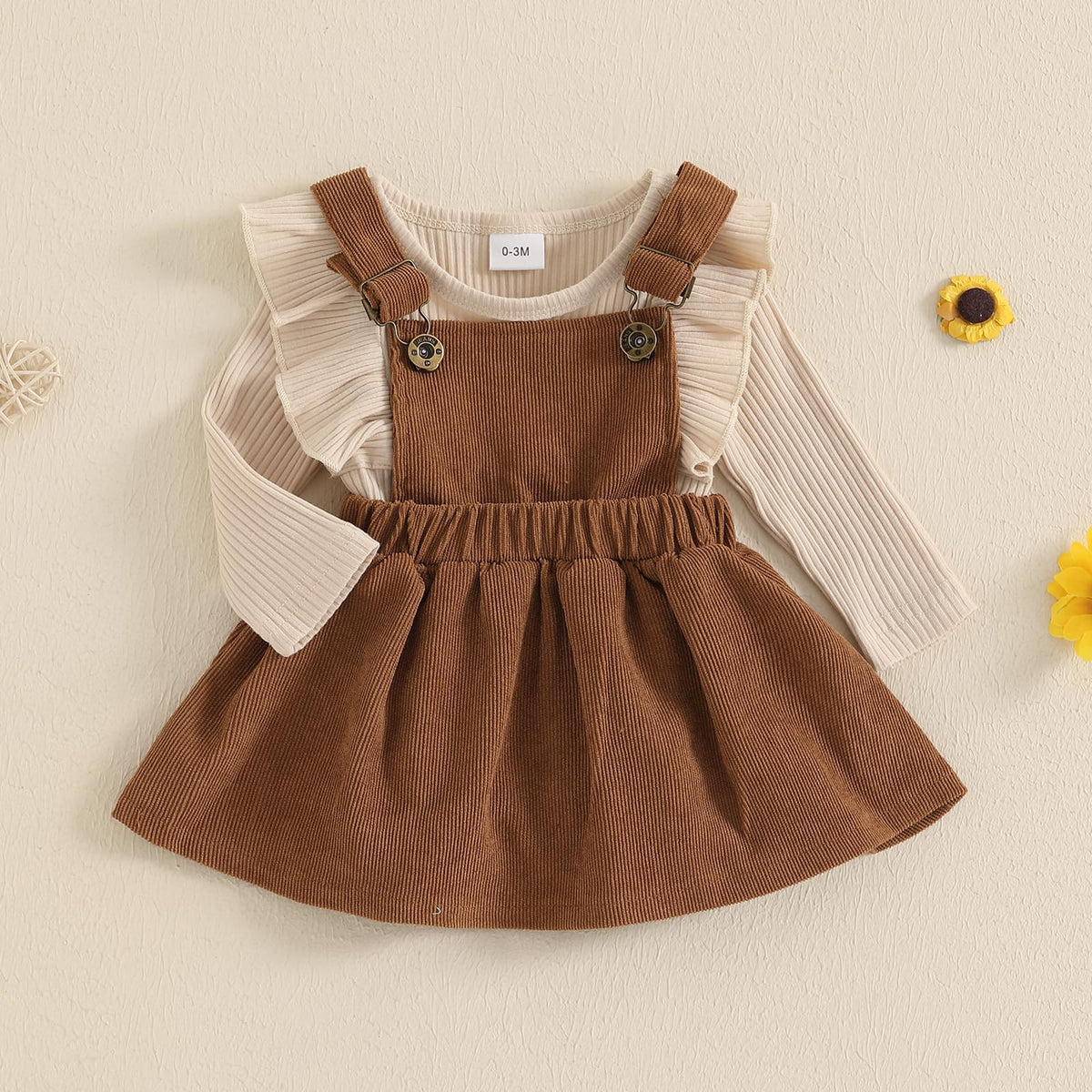Newborn Infant Baby Girl Skirt Set Ruffle Long Sleeve Knit Romper Corduroy Suspender Dress Skirt Fall Winter Clothes