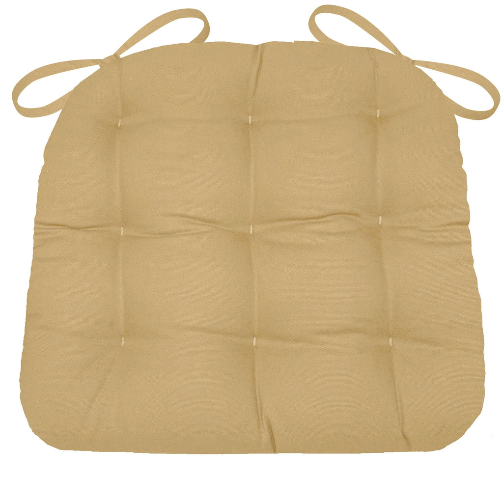 Cotton Duck Tan Dining Chair Pad with Ties - 15 x 17 Size Small Chair Cushion - Latex Foam Fill - Machine Washable