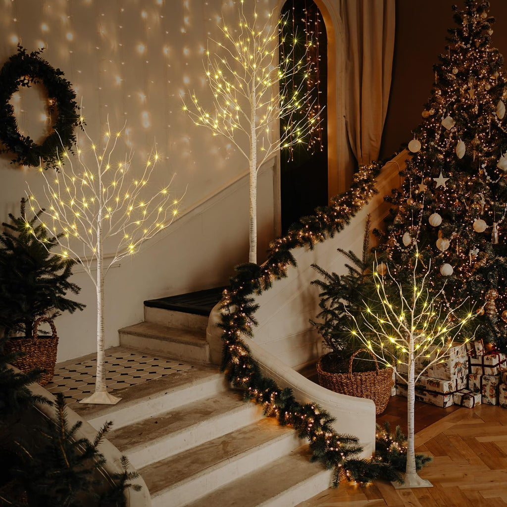 LED Birch Tree Light Set - 4ft, 6ft, 8ft Trees with Warm White Lights - Indoor Outdoor Christmas Wedding Party