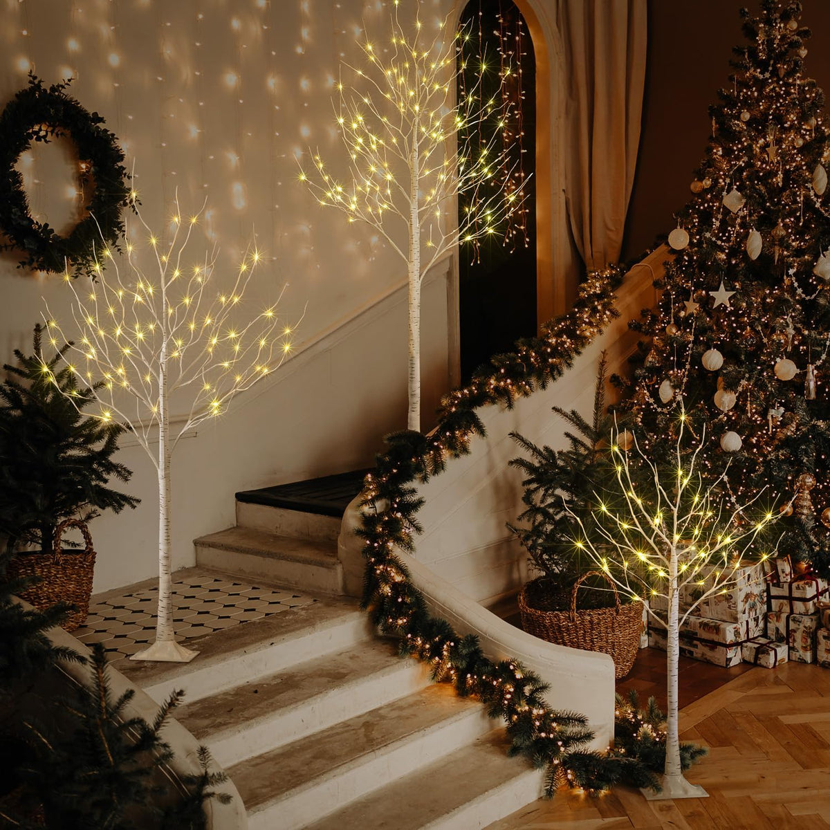 LED Birch Tree Light Set - 4ft, 6ft, 8ft Trees with Warm White Lights - Indoor Outdoor Christmas Wedding Party
