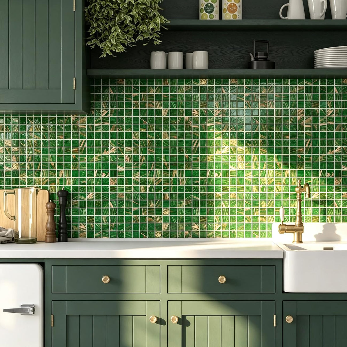 11.5 sq.ft Green Glass Mosaic Tile , Pool, Kitchen Backsplash