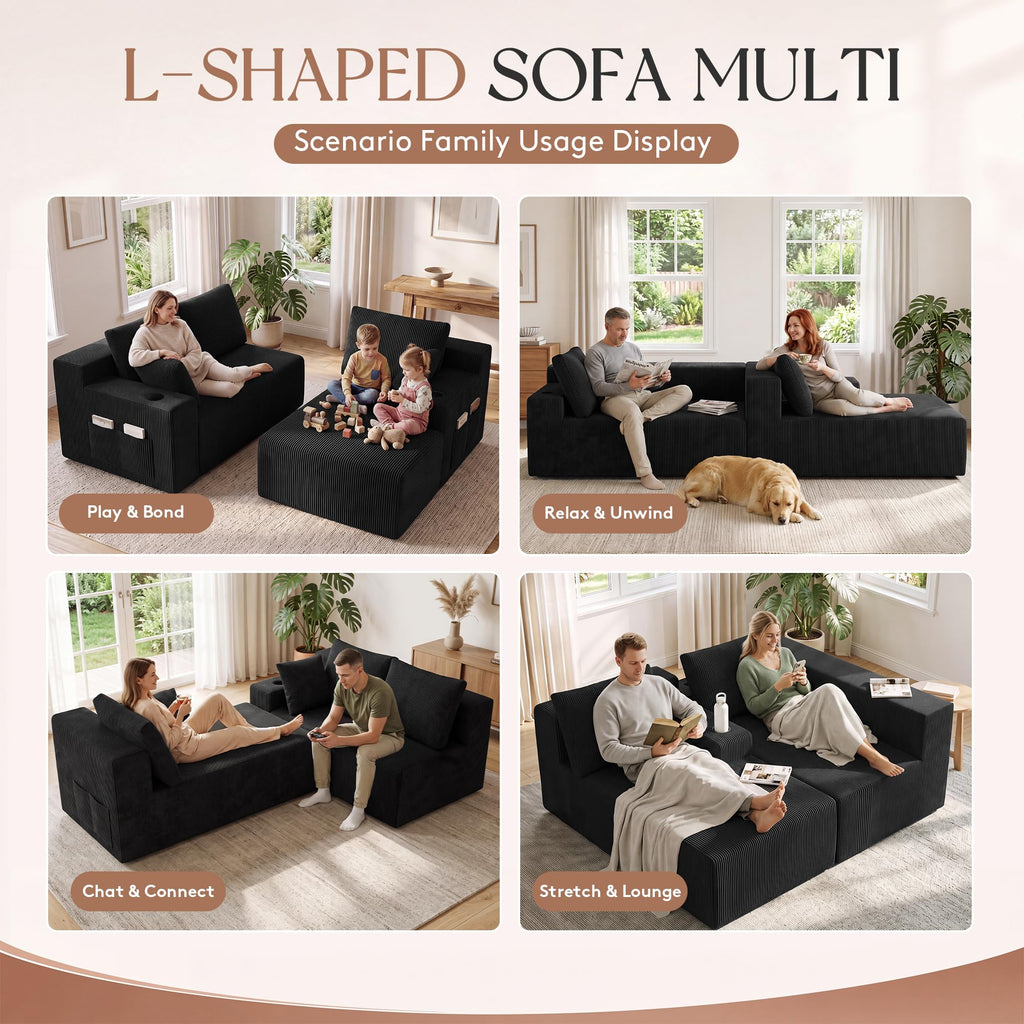 Cloud Sectional Boneless Couches, Modular L Shaped Couch with Deep Seat Oversized Left Facing Chaise, Memory Foam