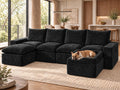 130" U Shaped Modular Sectional Sofa, 6 Seat Cloud Couch, Black