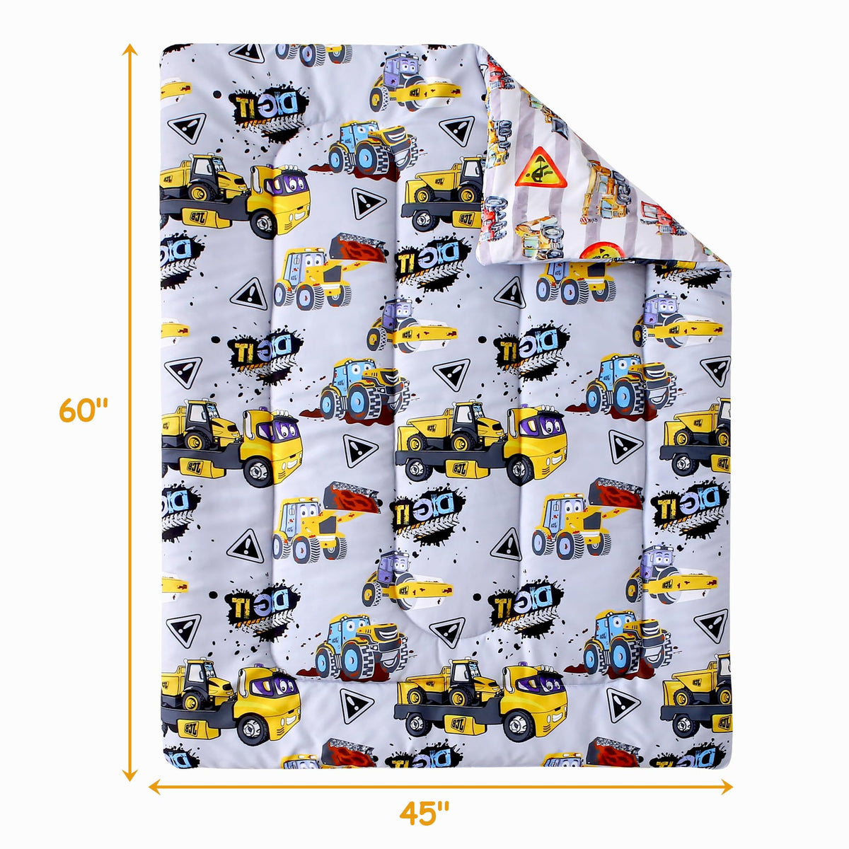 Toddler Bedding Sets for Boys, 4 Pieces Grey Heavy-Duty Vehicles
