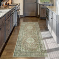 Washable Runner Rug, Sage Green Rugs Non Slip, Indoor Low Pile Carpet with Rubber Backing Kitchen Bathroom