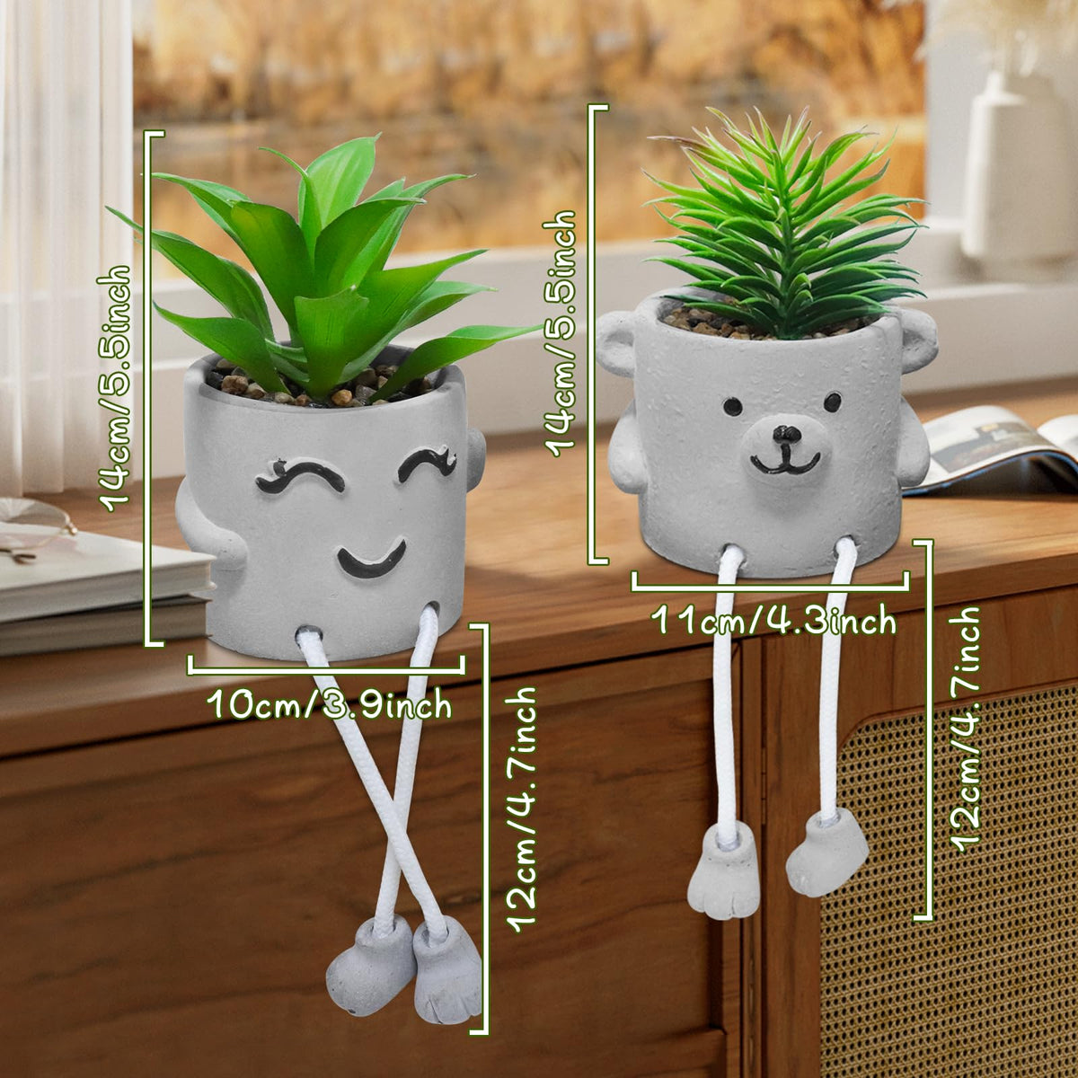 Fake Desk Plants in Cement Pots, Faux Plant Succulents Shelf Decorations, Funny Artificial Succulent Plants Desk