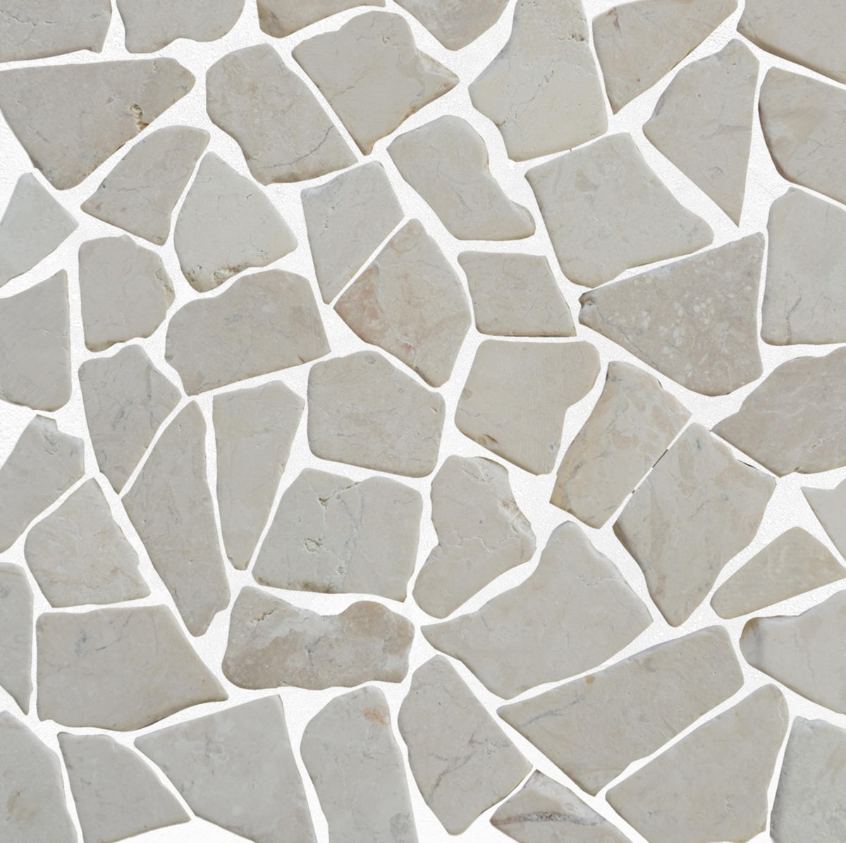 Alpen White Random Mosaic, Tumbled Stone Back Splash Tiles Walls, Shower and Bathroom Floors, and Outdoor Areas