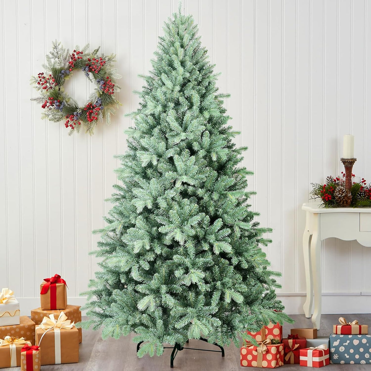 Blue Spruce Artificial Christmas Tree, Unlit Xmas Tree with Realistic PE/PVC Needles & Easy Setup Hinged Design