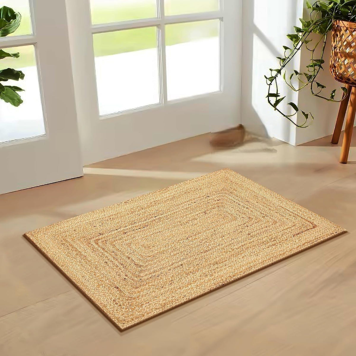 Hand Woven Jute Braided Rug, 2'x3' - Natural, Reversible Boho Entry Area Rugs for Kitchen, Living Room I Farmhouse
