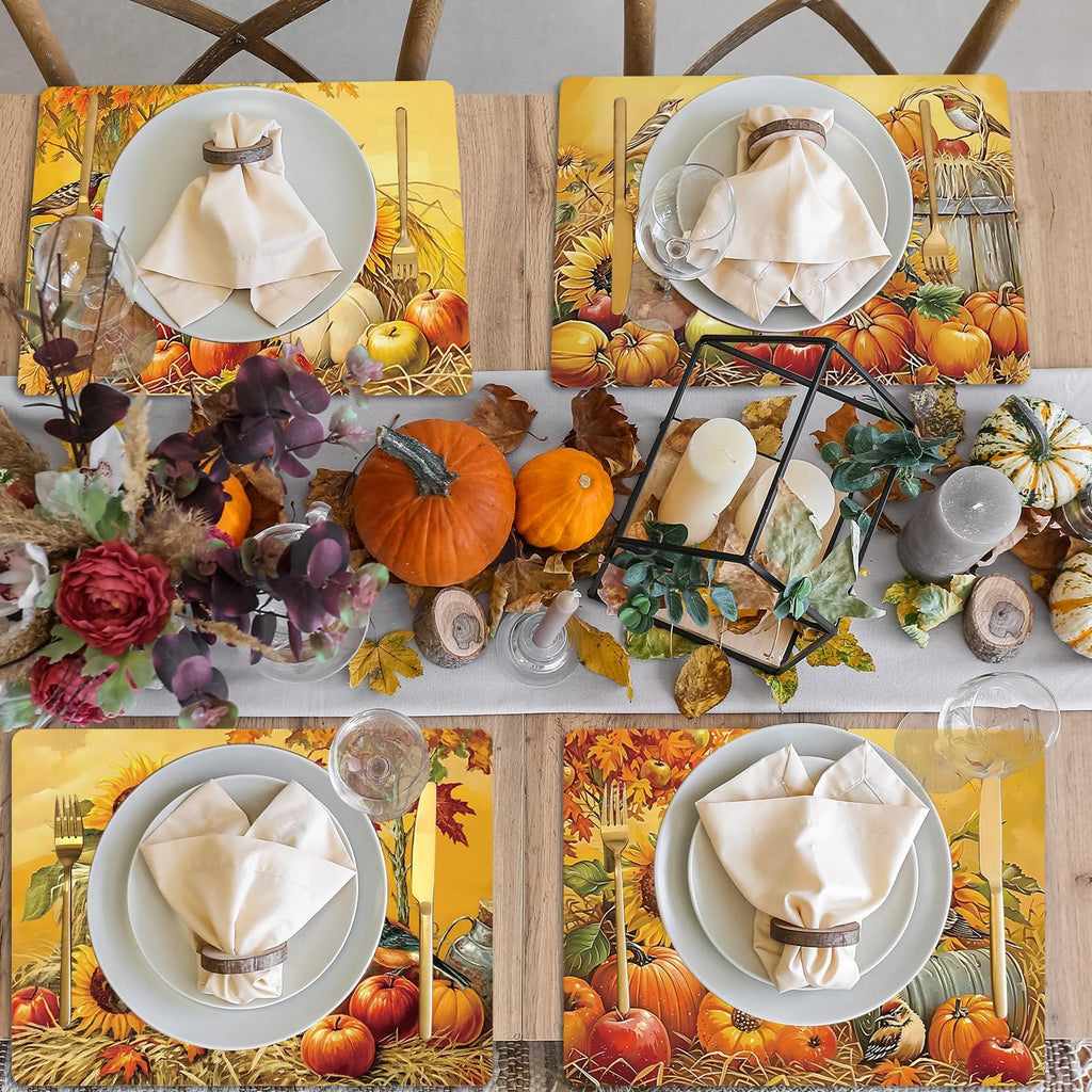 Fall Plastic Placemats Set of 6 Pumpkin Table mats 17×13×0.04in