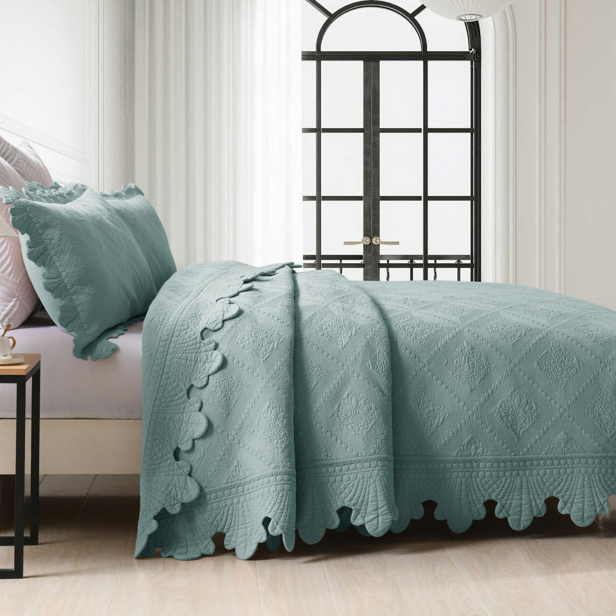 3-Piece 100% Cotton Oversized Bedspread Lightweight Quilt Coverlet Embroidery Farmhouse Bedding Set (Tk Aqua Green
