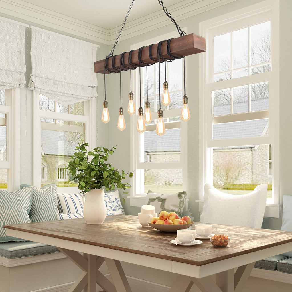 8-Light Wood Farmhouse Rectangular Chandelier