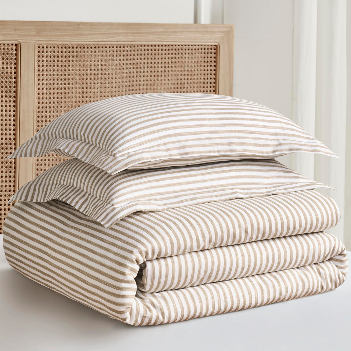 Martha Stripe Taupe Comforter Set - Comforter (68x88in.) and 1 Standard Sham (20x26in.) - Stripe - Taupe