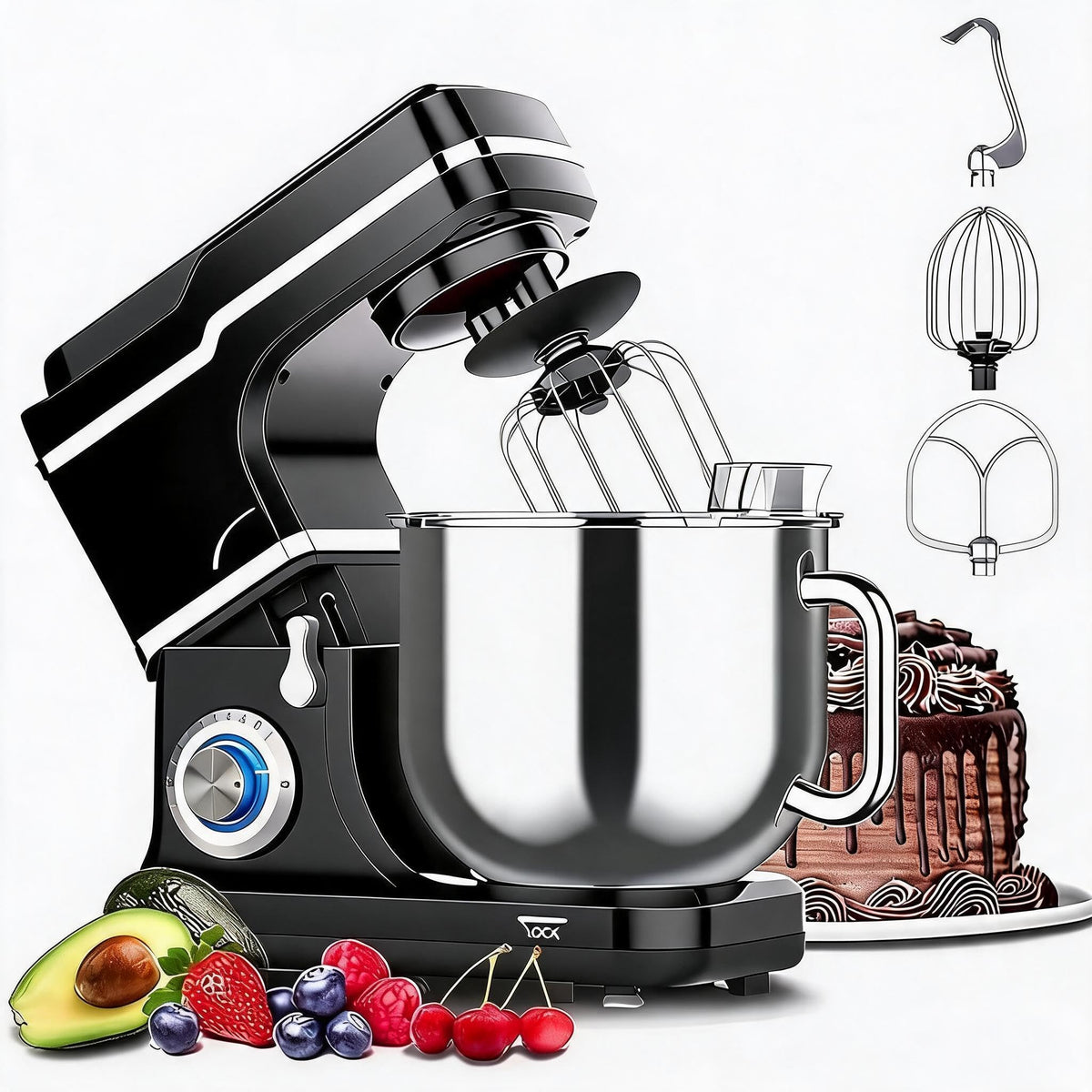 Stand Mixer Dough Mixer 7QT 660W 10-Speed Tilt-Head Dough Mixer, Electric Kitchen Mixer with Stainless Bowl, Hook