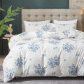 Blue Rose Floral Duvet Cover, Blue and White Farmhouse
