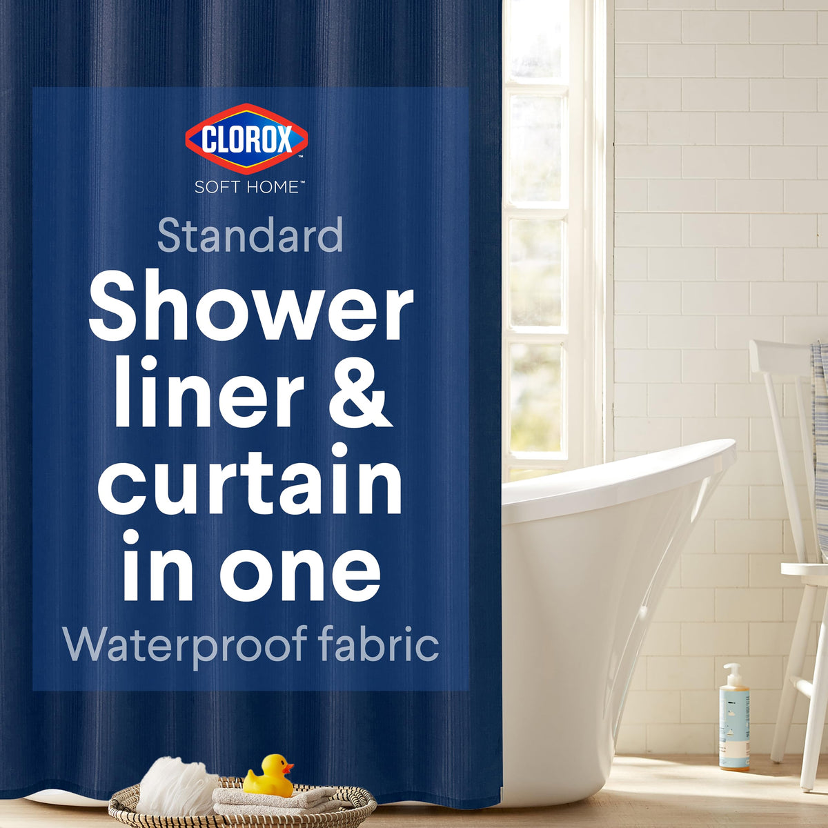 2-in-1 Bathroom Shower Curtain Liner, Durable Fabric, Weighted Magnets for Bath Water Control, Washable Premium