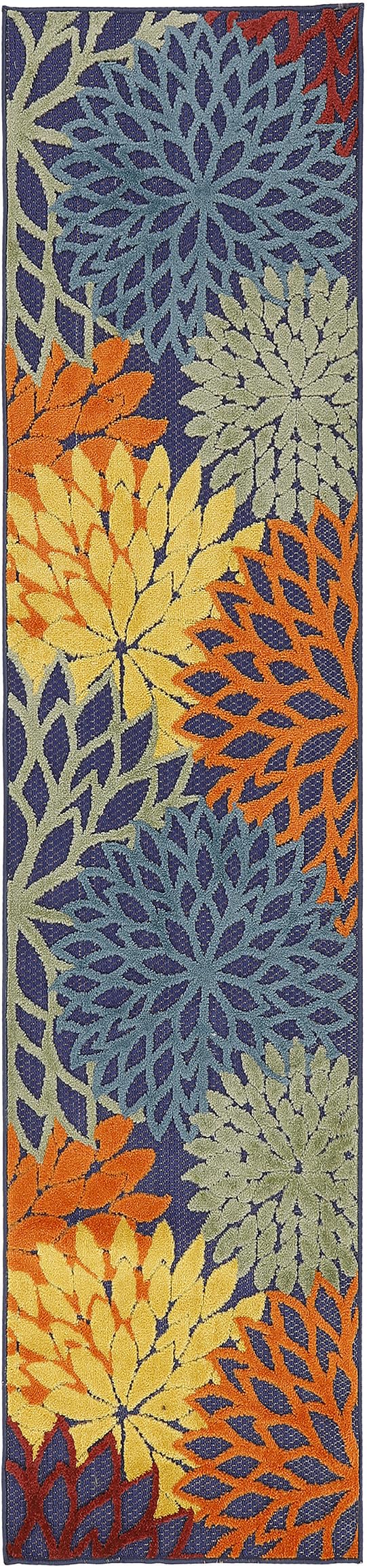 Aloha Navy Multicolor 2' x 6' Area Rug - Easy Clean, Non Shedding, Bed Room, Living Room, Dining Room, Kitchen