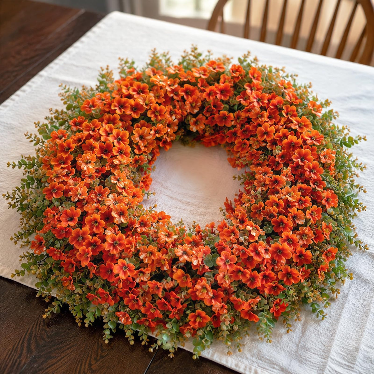 32" Large Artificial Silk Flower Eucalyptus Wreath for Outdoor(Fall Orange)