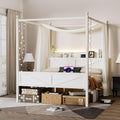 Canopy Bed Frame with Barn Storage Headboard, Beige
