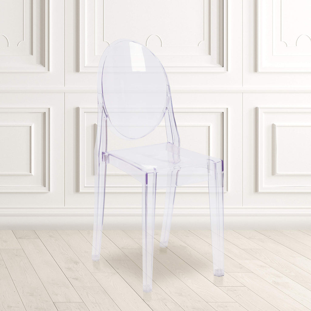 Murray Indoor/Outdoor Ghost Accent and Dining Chairs, Stackable Transparent Restaurant Chairs, Set of 4, Transparent