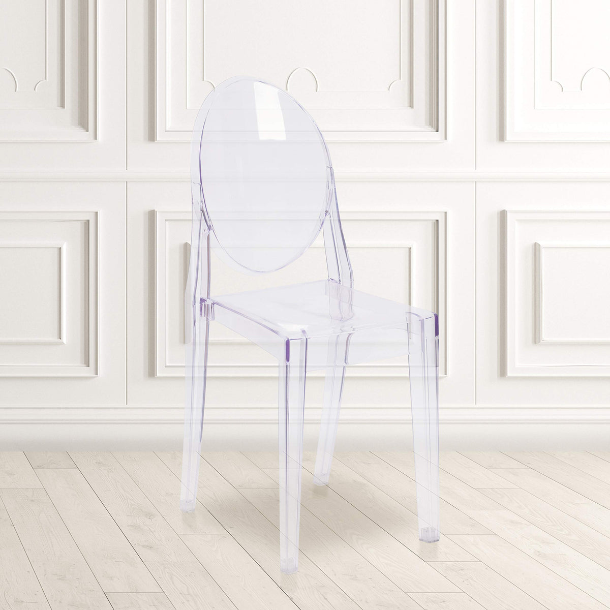 Murray Indoor/Outdoor Ghost Accent and Dining Chairs, Stackable Transparent Restaurant Chairs, Set of 4, Transparent