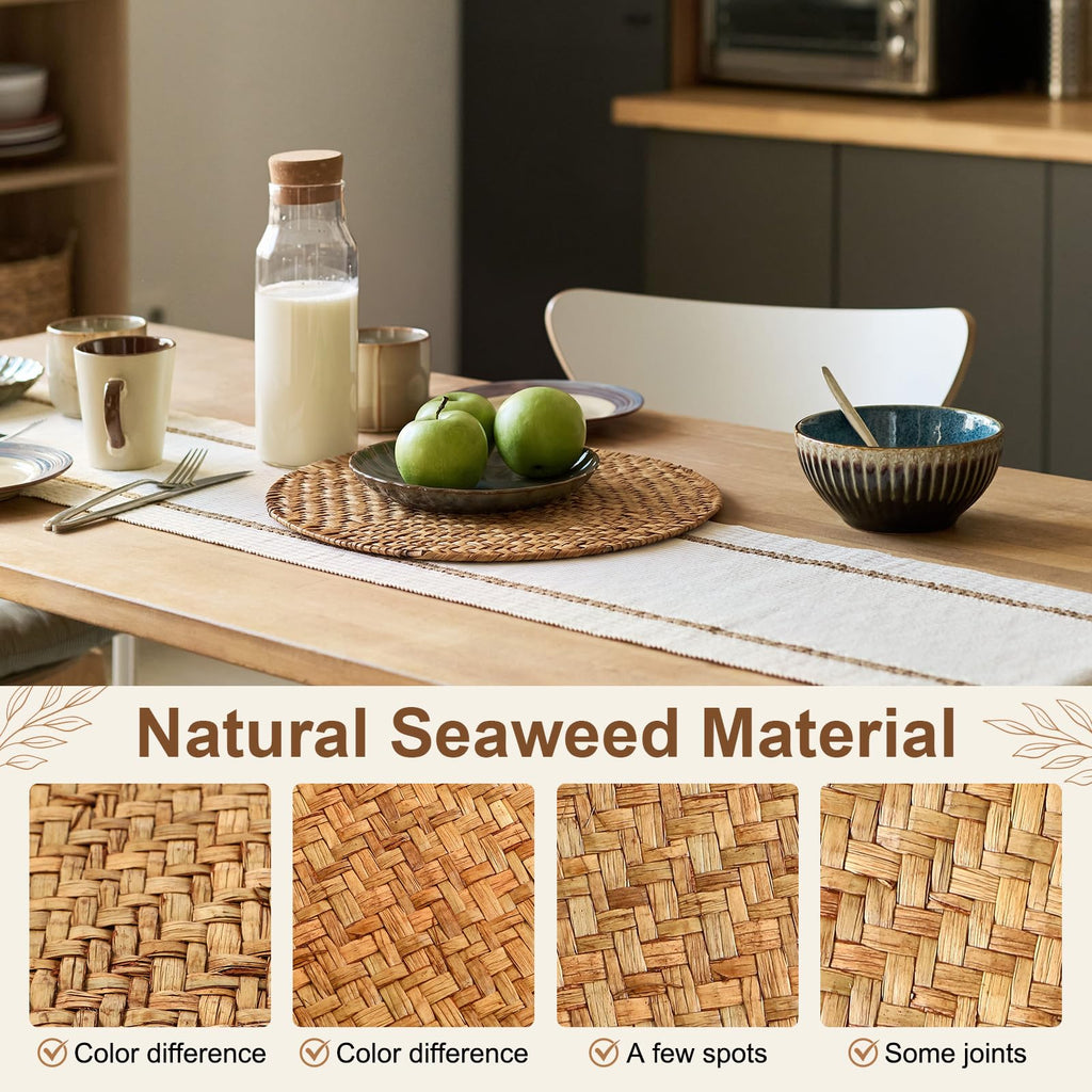 6 Set 13 Inch Rattan Round Placemats Natural Seagrass Woven Placemats Stained Brown Rattan Wicker Table Mats Boho