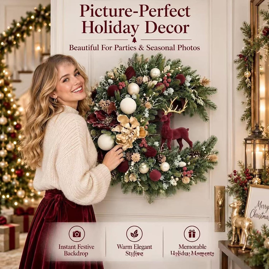 Artificial Christmas Wreath, Indoor Outdoor Holiday Decor
