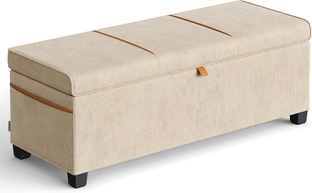 Storage Ottoman Bench, Storage Chest, 15.7 x 43.3 x 15.7 Inches, End of Bed Bench, 27 Gal. (103 L), Cappuccino Beige