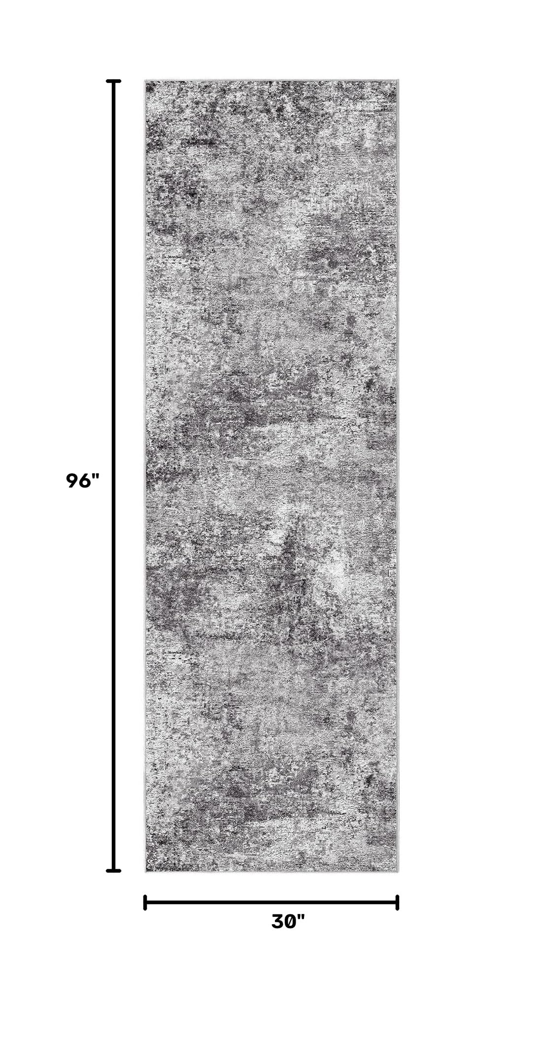 Washable Runner Rug : 2.6x8 Neutral Modern Abstract Low Pile Area Rug with Non-Slip Backing - Carpet Kitchen Laundry