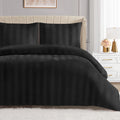 Jenny Velour Striped Jacquard Size Comforter Bedding Set Ensemble - Black 3 Piece Set