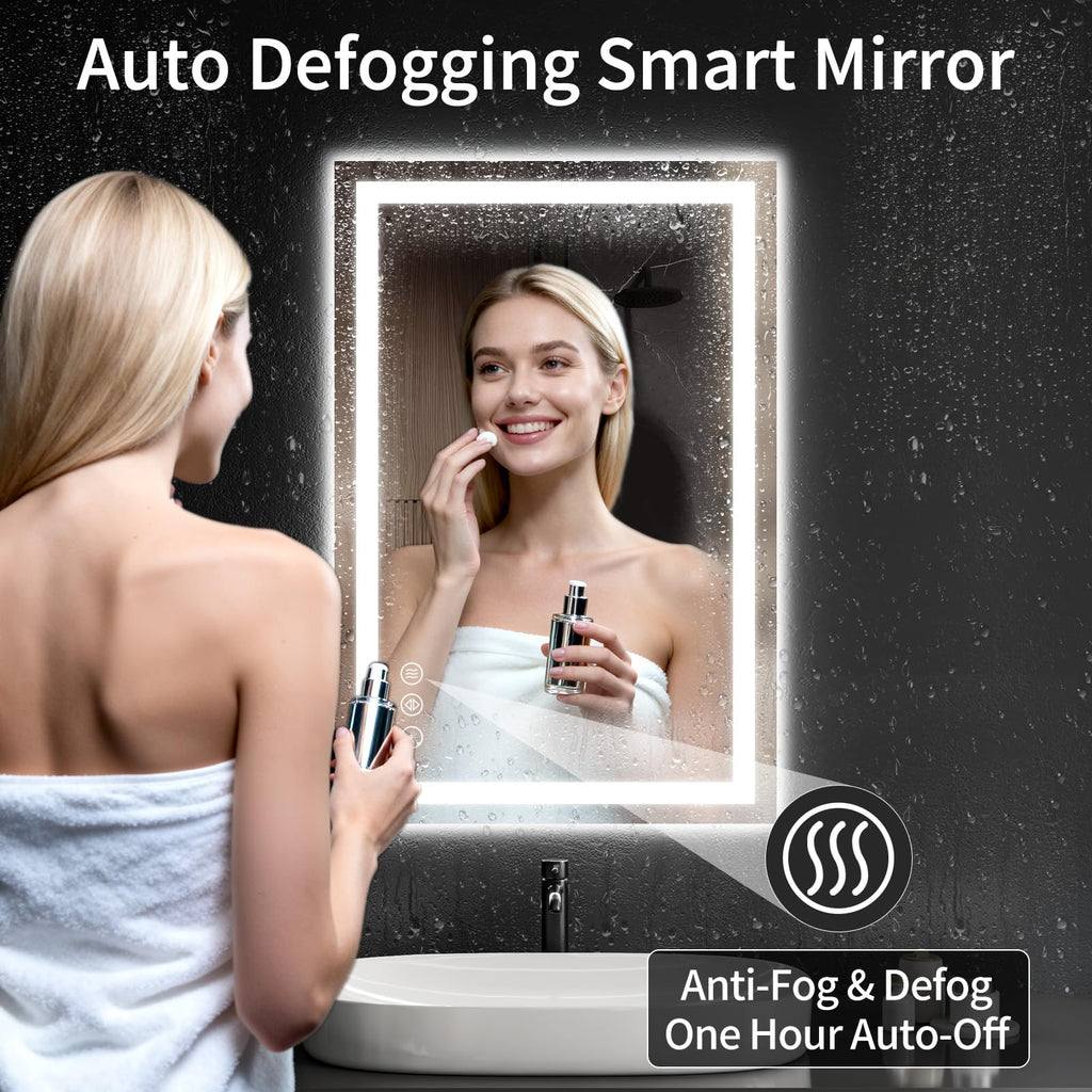 24"x36" LED Bathroom Mirror with Lights, Dimmable, Anti-Fog, Lighted Bathroom Vanity Mirror for Wall, Backlit + Front
