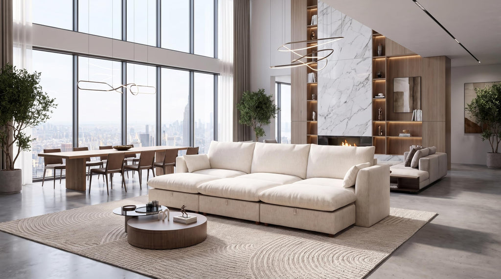 117" Oversized Modular Sectional Sofa, Modern Cloud Couch with 3 Storage Ottoman, 6-Seat Comfy Chenille Deep Seat