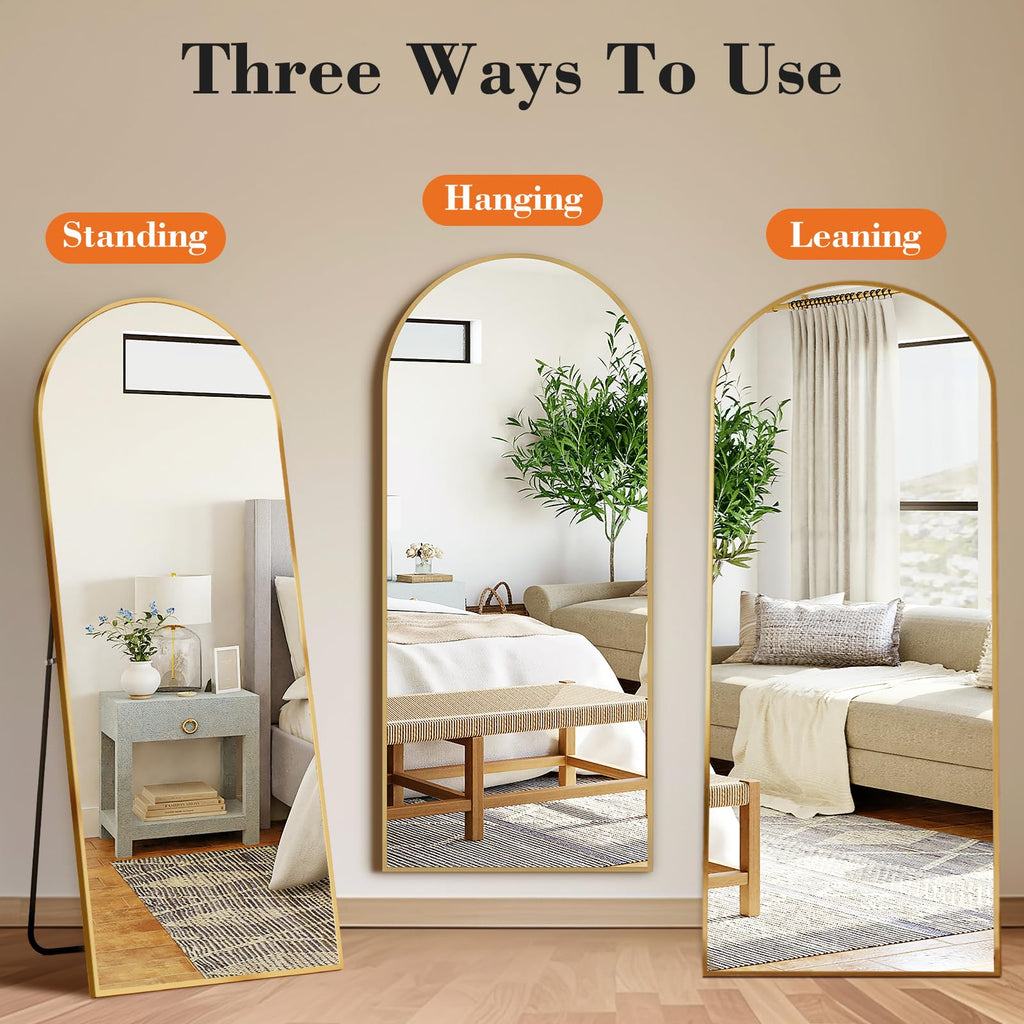 64"x21" Arched Full Length Floor Mirror, Full Body Mirror, Gold