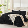 Ruched Black Comforter Set, Boho Ruffle 3 Pieces