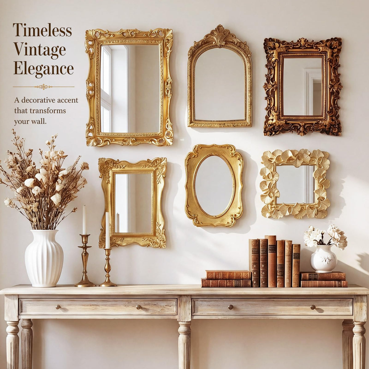 6 Pack Vintage Gold Mirror for Wall Gold Antique Wall Hanging Mirrors Decorative Resin Frame Baroque Style Assorted