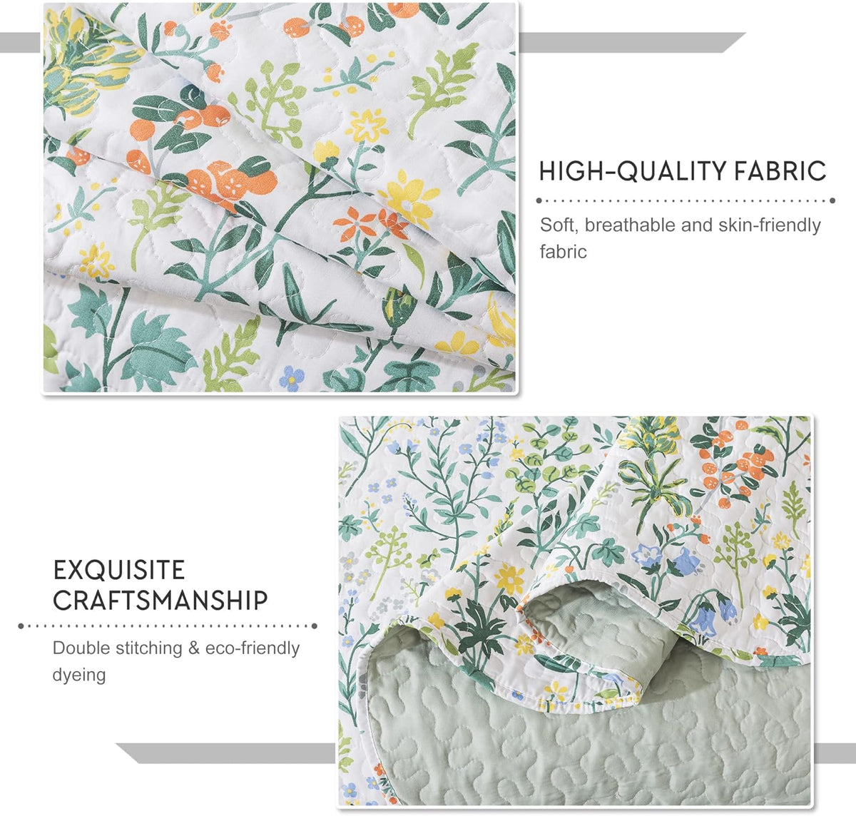 3-Piece Quilt Set Quilted Bedspread Lightweight Coverlet Set Garden Style Floral Printed Quilted Bedding, Queen Size