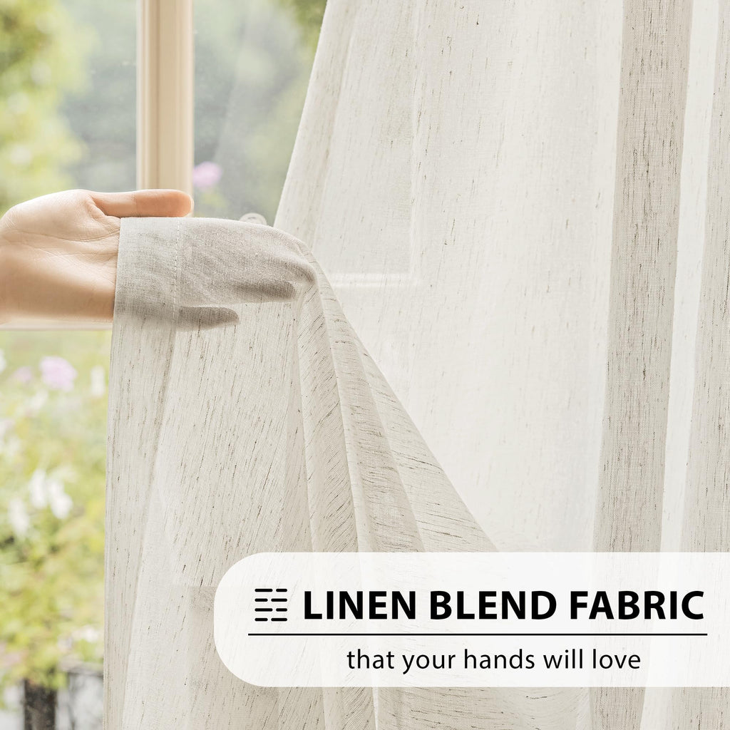 Beige Linen Sheer Curtains, 84 Inches, 2 Panels