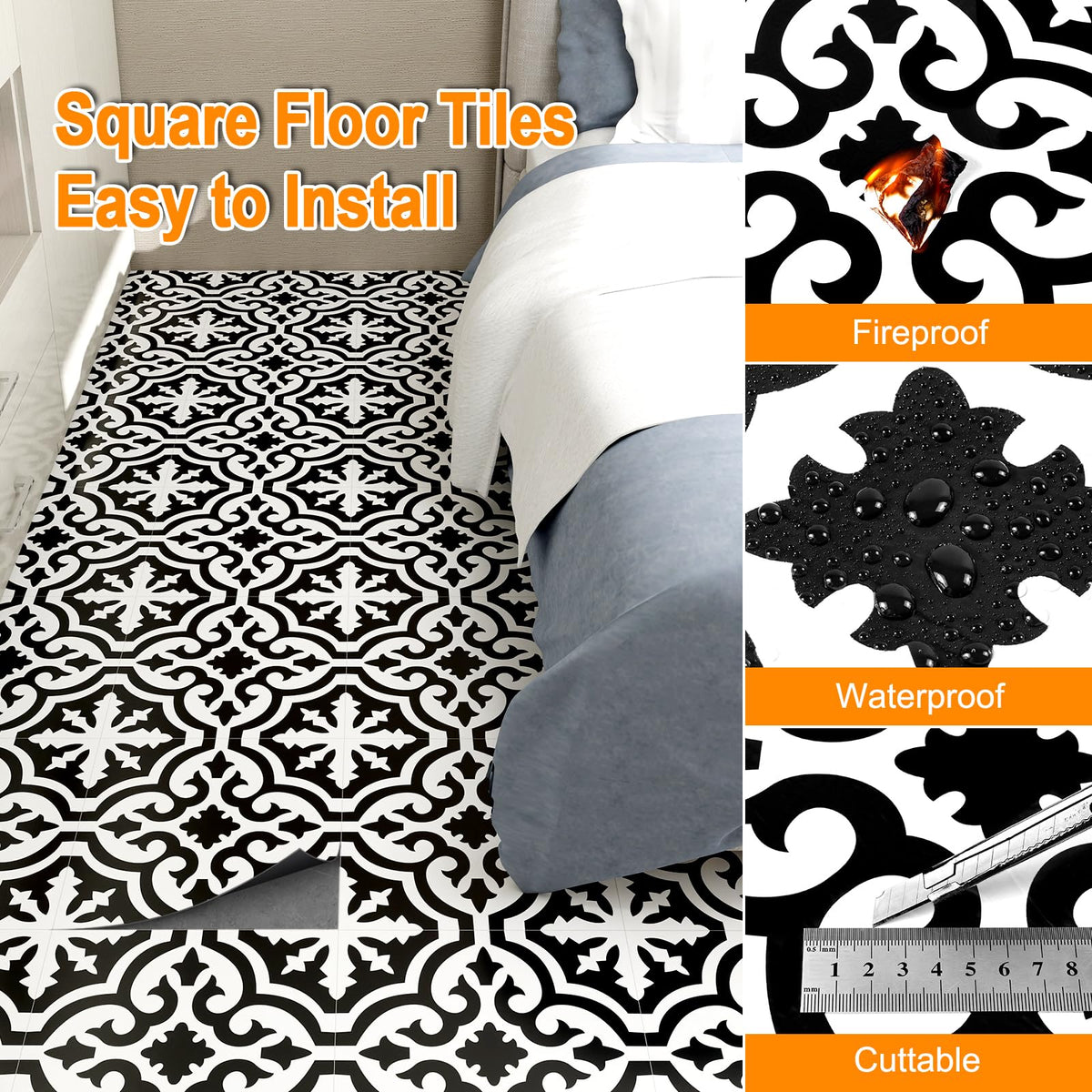 Peel and Stick Floor Tile, Self-Adhesive DIY Vinyl Flooring,Waterproof Tile Sticker , Wall, Fireplace(10PCS,12 x 12