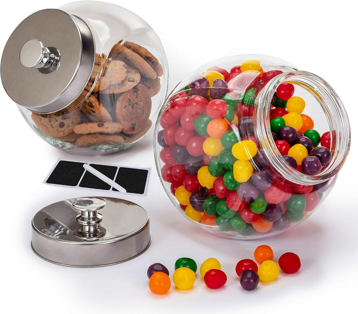 Gallon Large Glass Cookie Jars Counter + Marker & Labels - Food Storage Canisters with Airtight Lids, Coin & Penny - Set of 2
