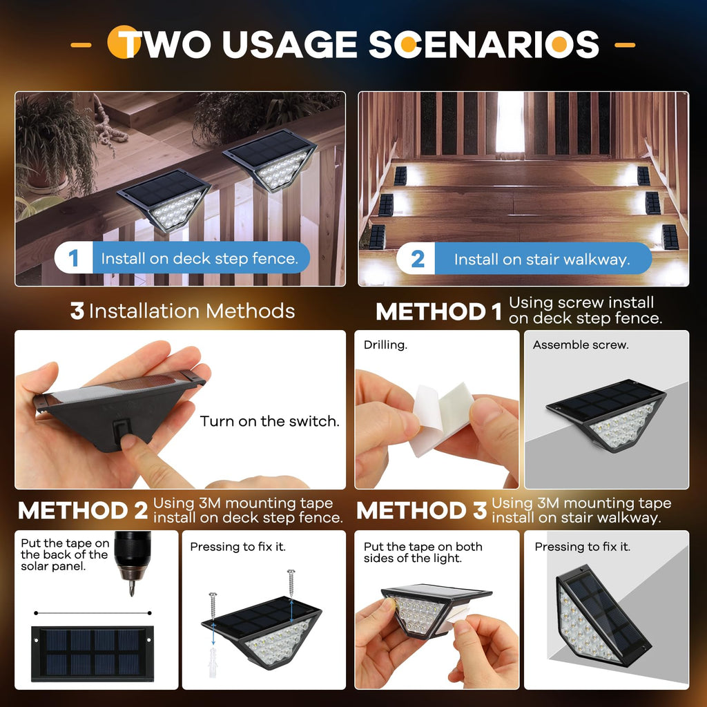 Solar Step Lights for Outside, Solar Stair Lights Outdoor Waterproof, Deck Step Lights for Fence, Patio, Yard, Porch