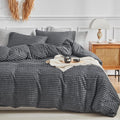 Dark Grey Boho Duvet Cover Set King Size, Tuft Texture, 3-Piece
