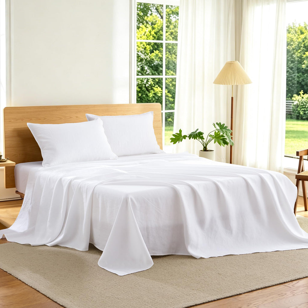 Linen Sheets Set, 100% French Washed Linen Sheets Deep Pocket Sheets, 4Pieces(1Flat Sheet, 1Fitted