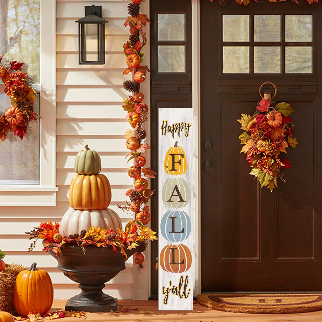 Happy Fall Y'all Porch Sign 47" Autumn Pumpkin Front Door Welcome Sign Vertical Standing Wooden Sign For Garden Home