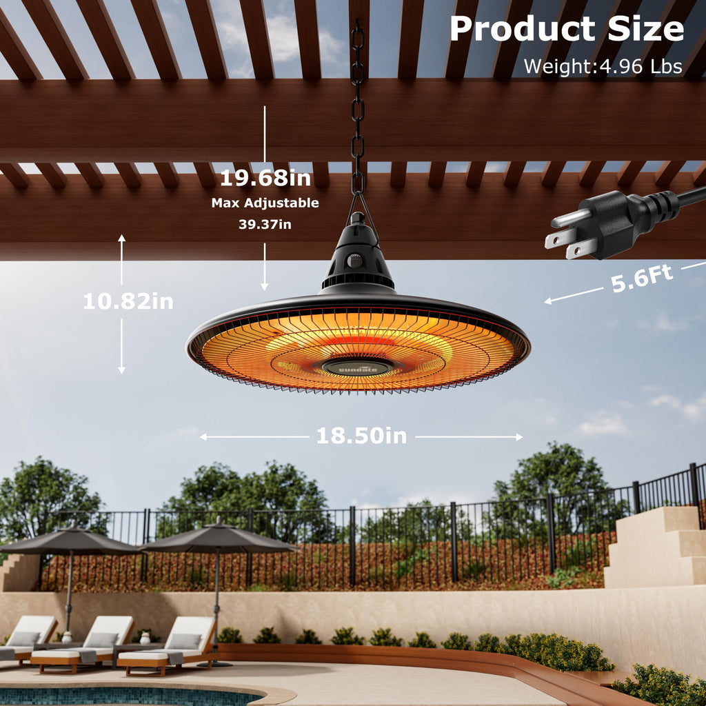 Hanging Heater, 1500W Outdoor Electric Patio Ceiling Heater with Remote Control, Infrared for Courtyard, Garage