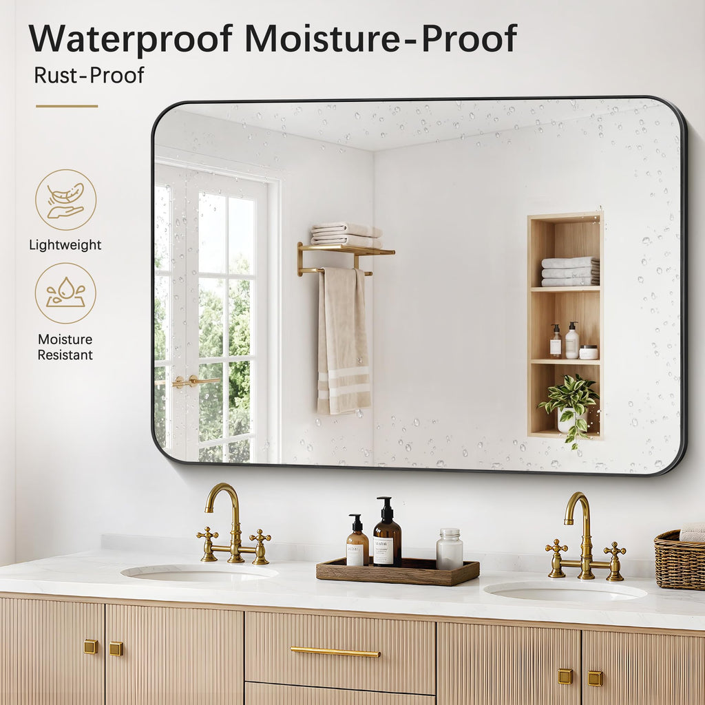 60" x 40"Bathroom Mirror, Matte Black Wall Mirror with Metal Frame, Decorative Rectangular Vanity Mirror Bathroom