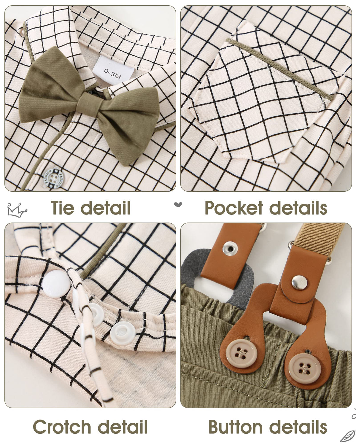 Baby Boy Gentleman Outfit Baby Boy Clothes Dress Shirt/Bowtie/Suspender Pants Set Green