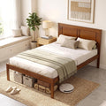 Twin Size Bed Frame, Farmhouse Wooden Platform Bed with Headboard