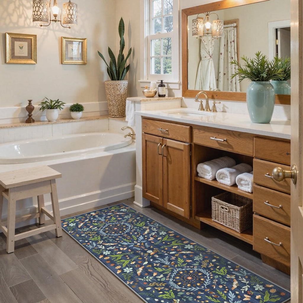 Chloe Insect Botanical 2x6 Runners s Non Slip, Blue Bathroom Kitchen Runner Rugs Non Skid Washable, Boho Soft Indoor