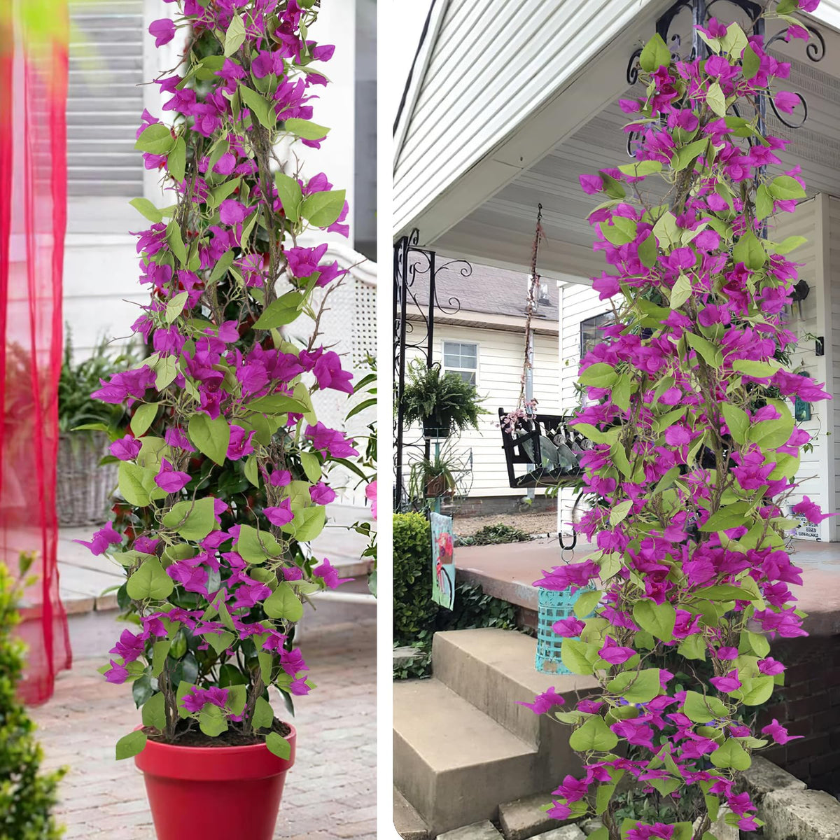 Artificial Bougainvillea Flowers Garland Purple Silk Bougainvillea Vines UV Resistant Realistic Faux Hanging Flowers